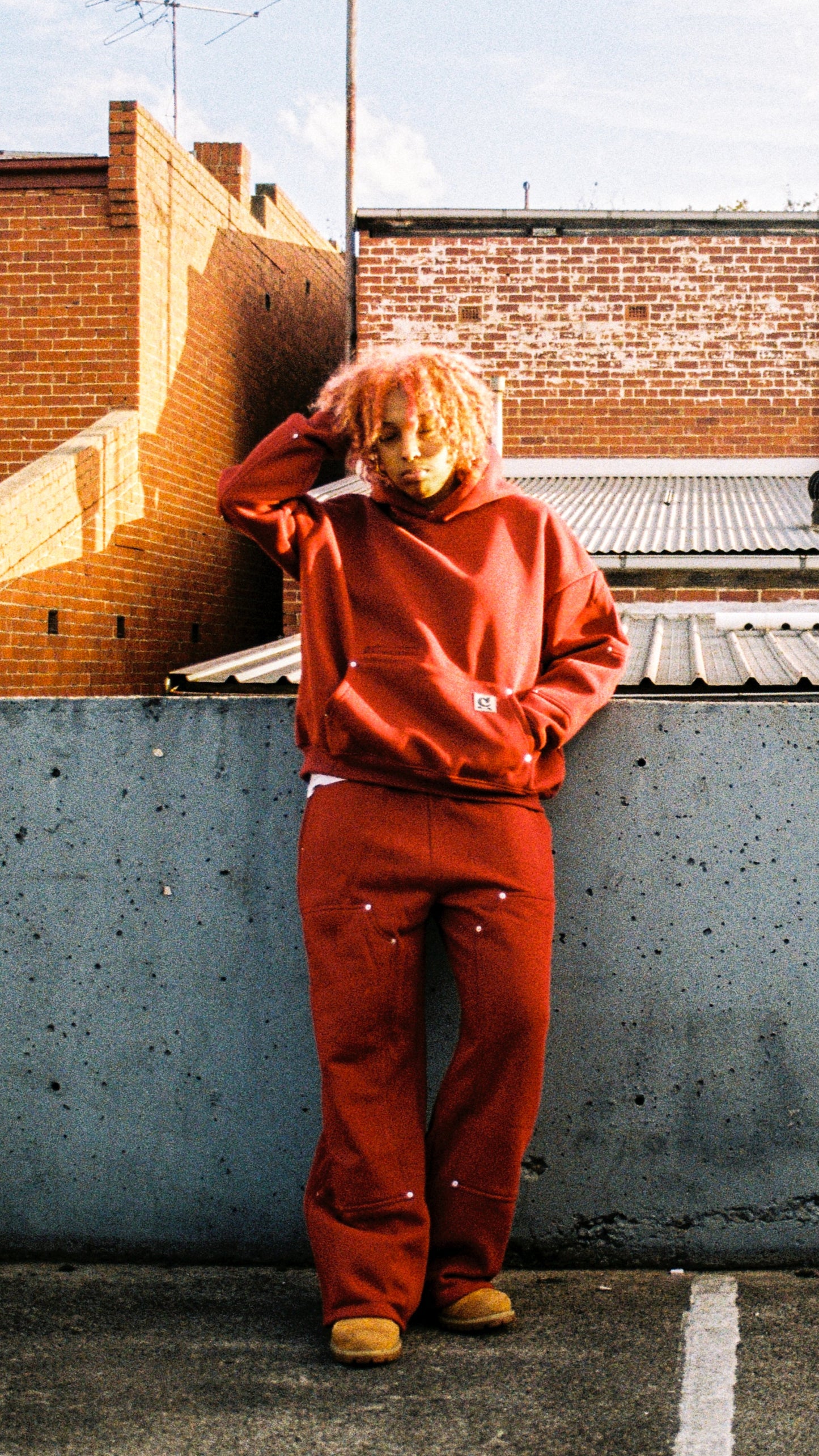 Wine Red Double Knee Carpenter Pants