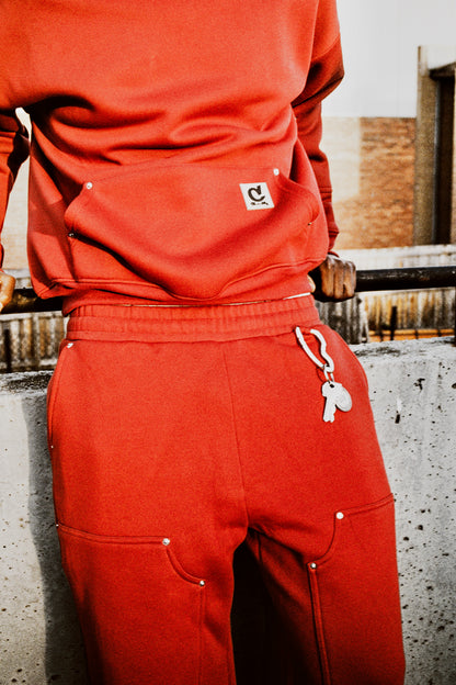 Wine Red Double Knee Carpenter Pants
