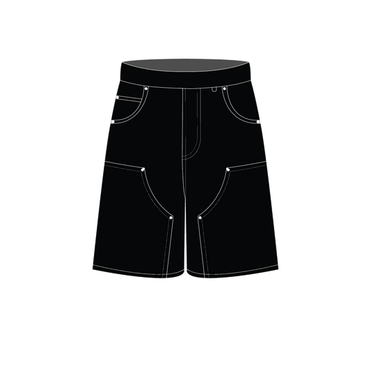 Black Double Knee Carpenter Shorts - Cloude X