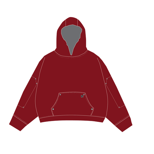 Wine Red Double Elbow Carpenter Hoodie