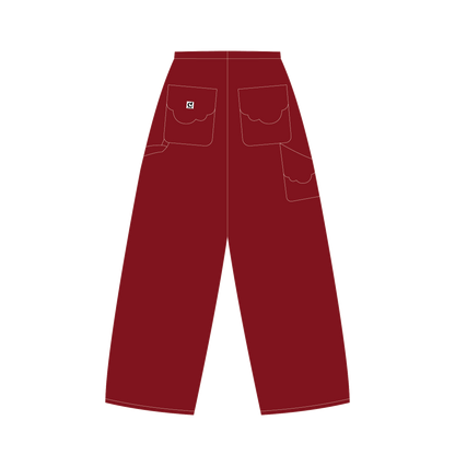 Wine Red Double Knee Carpenter Pants