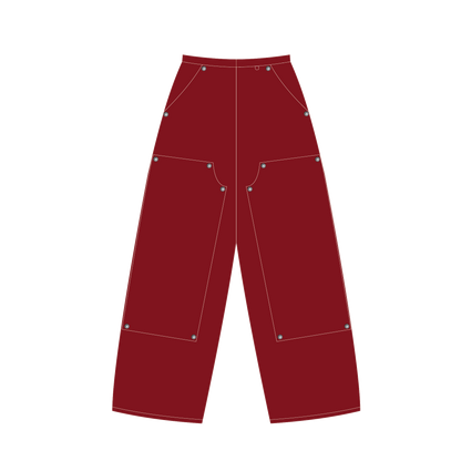 Wine Red Double Knee Carpenter Pants