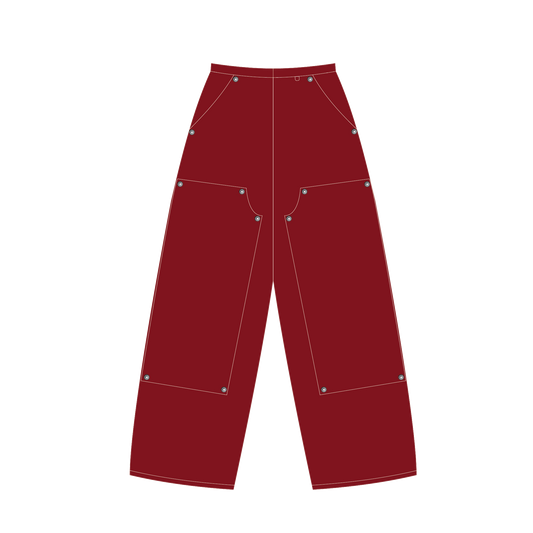 Wine Red Double Knee Carpenter Pants
